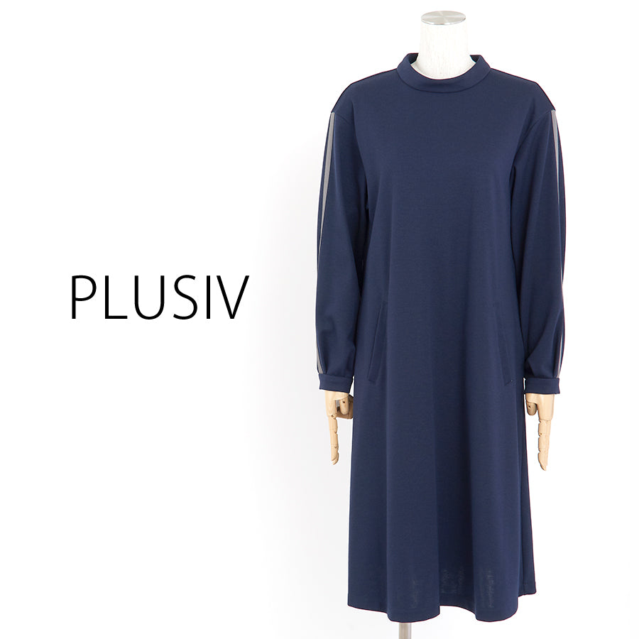 シックポンチスタンドカラーワンピース(Lサイズ/ネイビー/PLUSIV(プラッシヴ))USED