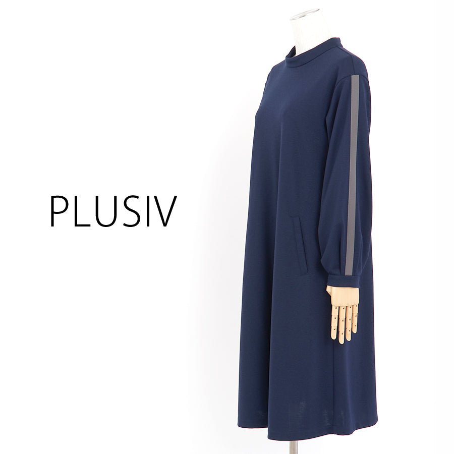 シックポンチスタンドカラーワンピース(Lサイズ/ネイビー/PLUSIV(プラッシヴ))USED