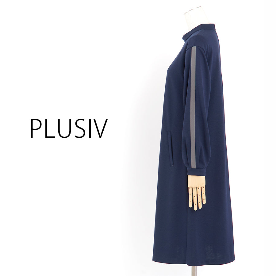 シックポンチスタンドカラーワンピース(Lサイズ/ネイビー/PLUSIV(プラッシヴ))USED