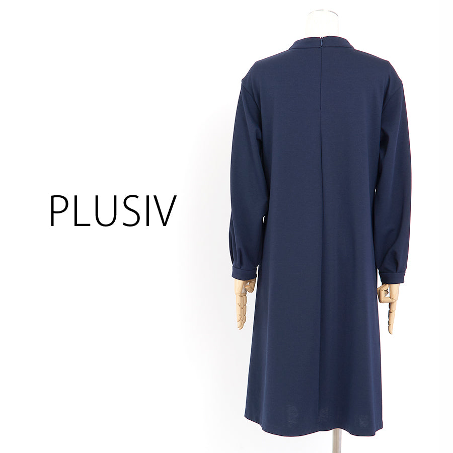 シックポンチスタンドカラーワンピース(Lサイズ/ネイビー/PLUSIV(プラッシヴ))USED