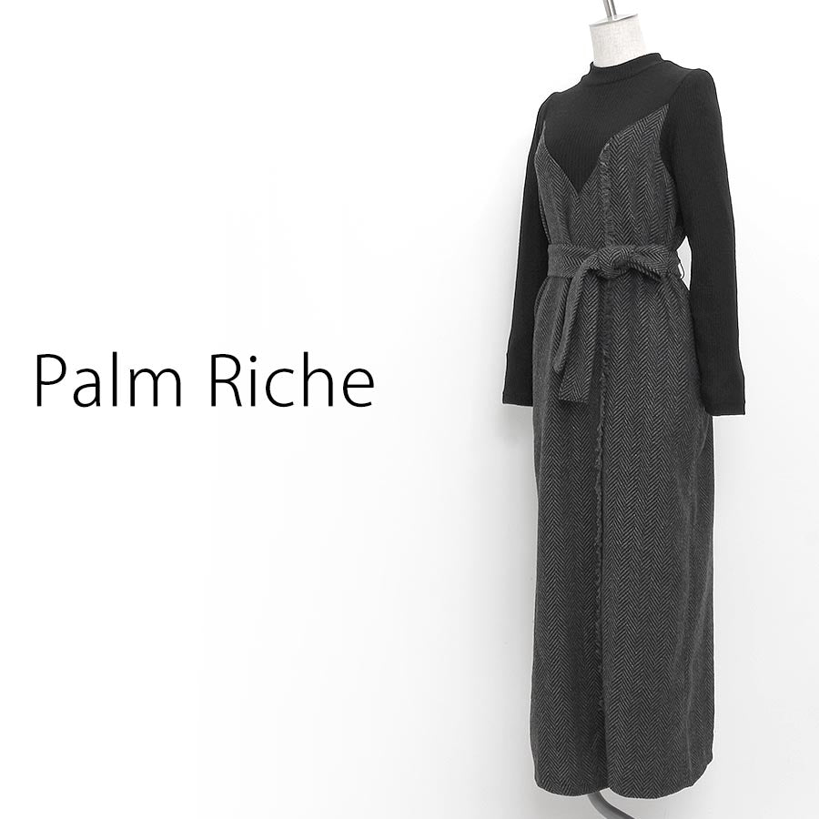 ツイードフリンジワンピース(Mサイズ/グレー/Palm Riche(ポームリシュ))USED