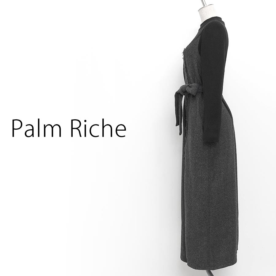 ツイードフリンジワンピース(Mサイズ/グレー/Palm Riche(ポームリシュ))USED