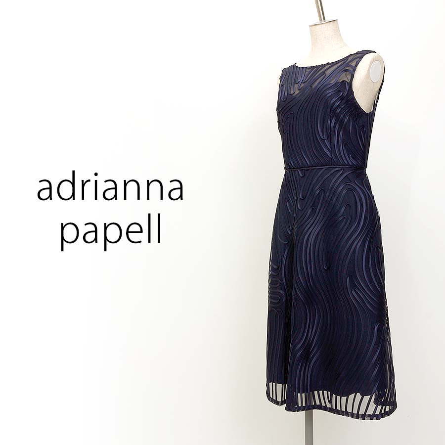 Ribbon Embroidered Cocktail(Sサイズ/ネイビー/adrianna papell(アドリアナ パペル))USED