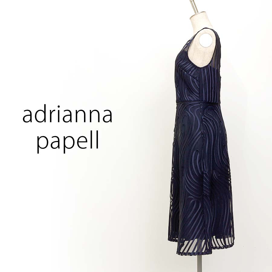 Ribbon Embroidered Cocktail(Sサイズ/ネイビー/adrianna papell(アドリアナ パペル))USED