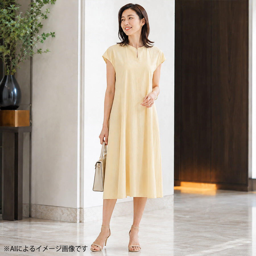 リネンキーネックワンピース(Lサイズ／イエロー／23区(ニジュウサンク))USED