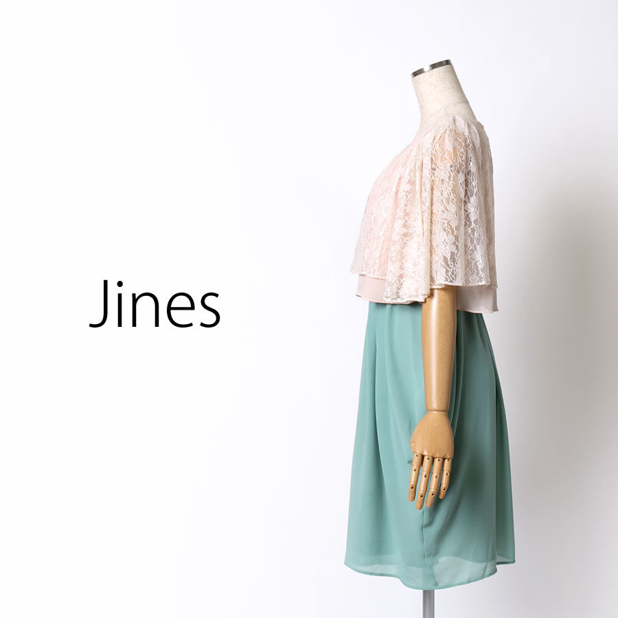 レース重ね着風 袖 ２Way ドレス(Mサイズ／グリーン／Jines(ジネス))USED