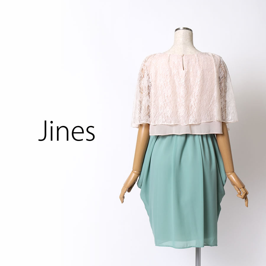レース重ね着風 袖 ２Way ドレス(Mサイズ／グリーン／Jines(ジネス))USED