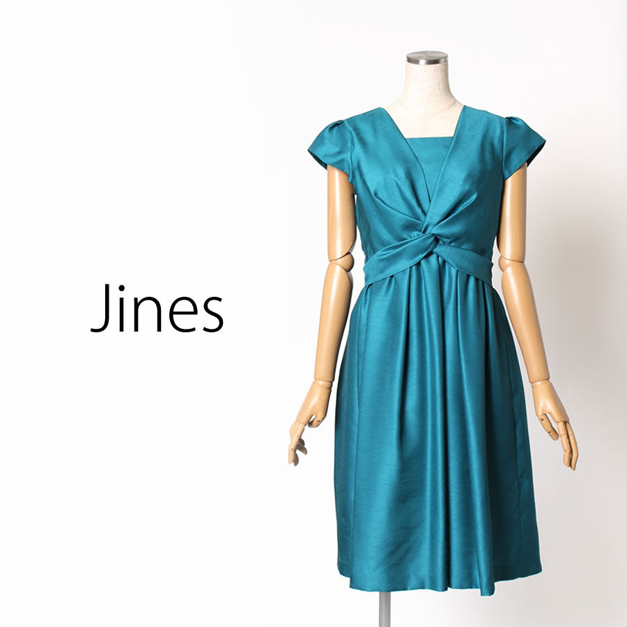 シャンタン バルーン変化 リボンベルト付き 裾2WAY  ドレス(Mサイズ／グリーン／Jines(ジネス))USED