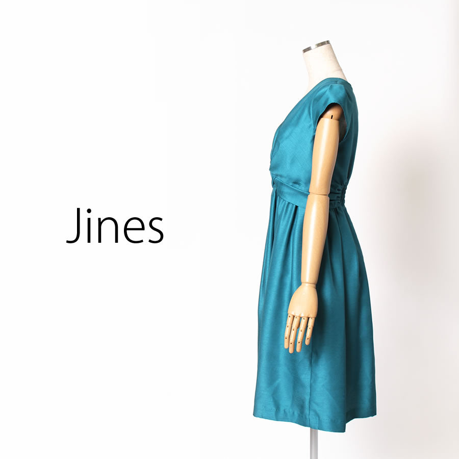 シャンタン バルーン変化 リボンベルト付き 裾2WAY  ドレス(Mサイズ／グリーン／Jines(ジネス))USED
