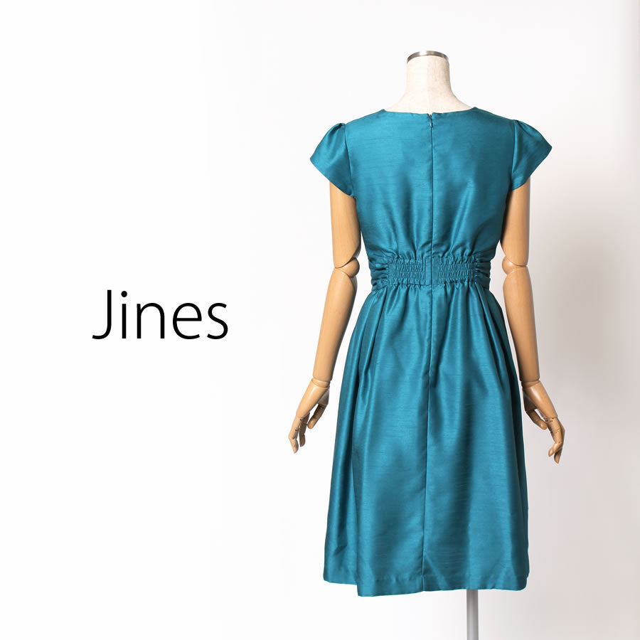 シャンタン バルーン変化 リボンベルト付き 裾2WAY  ドレス(Mサイズ／グリーン／Jines(ジネス))USED