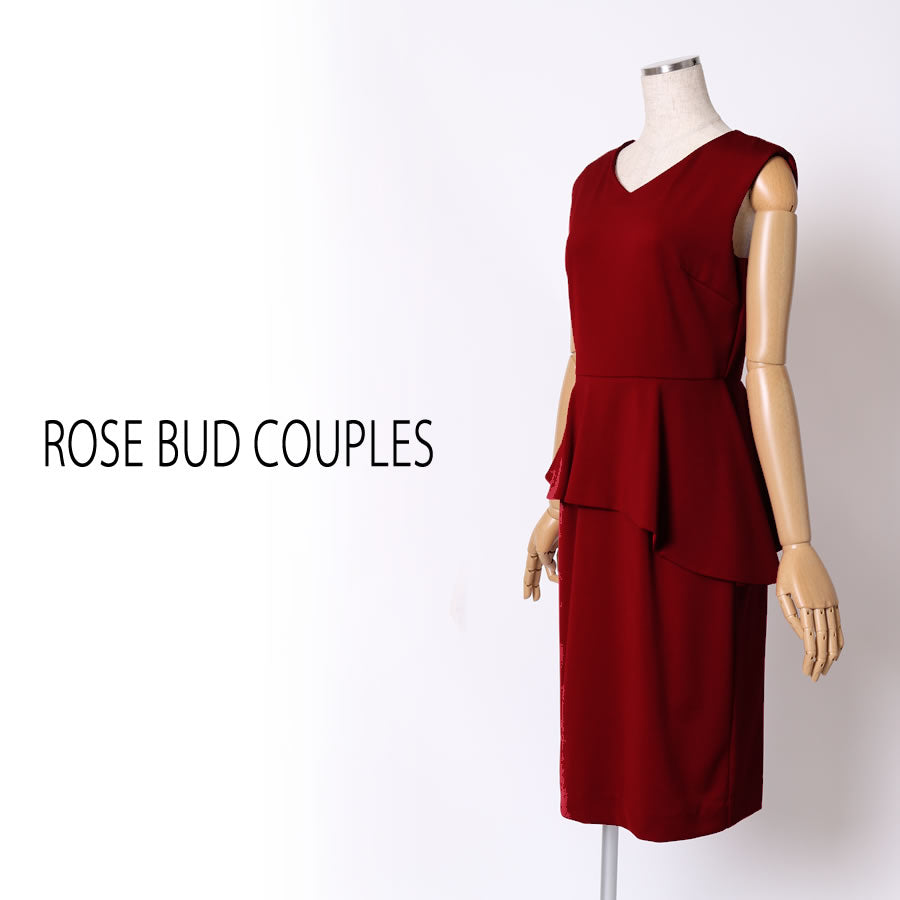 ペプラムシルエットノースリーブドレス(Mサイズ／レッド／ROSE BUD(ローズバッド))