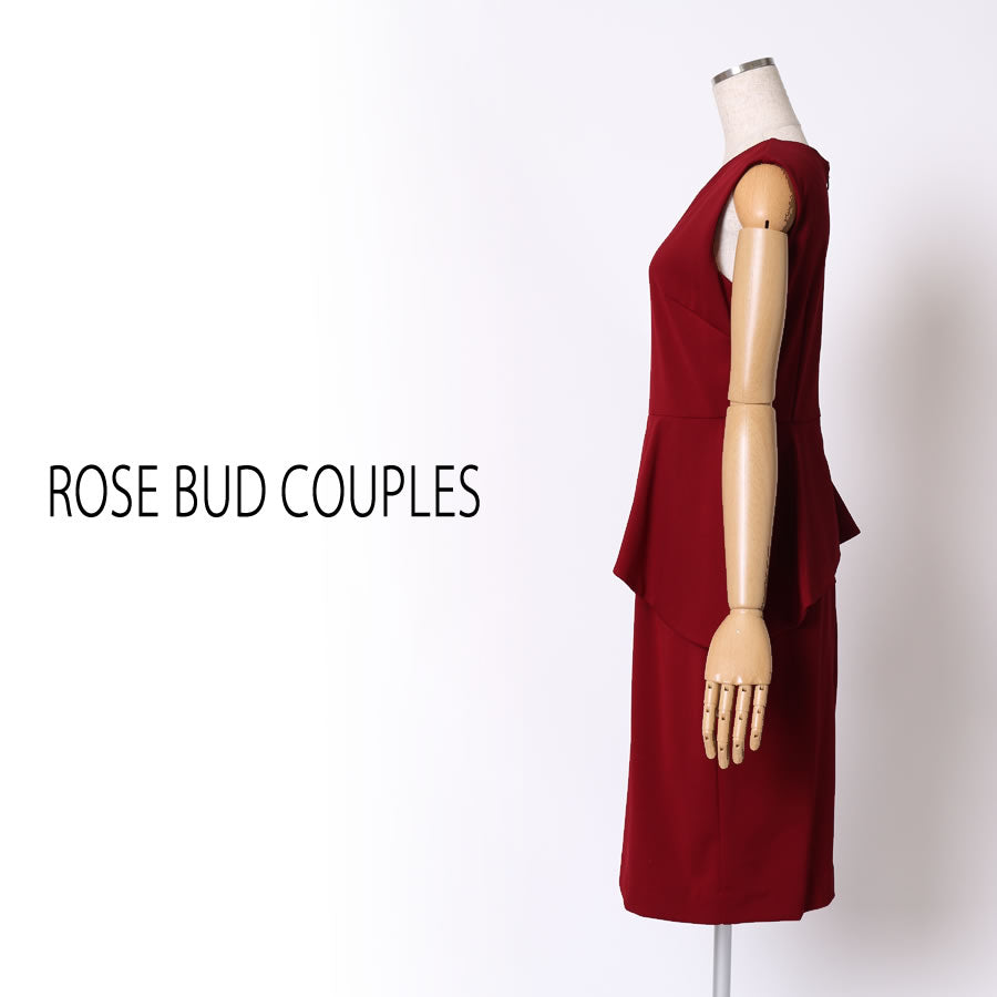 ペプラムシルエットノースリーブドレス(Mサイズ／レッド／ROSE BUD(ローズバッド))