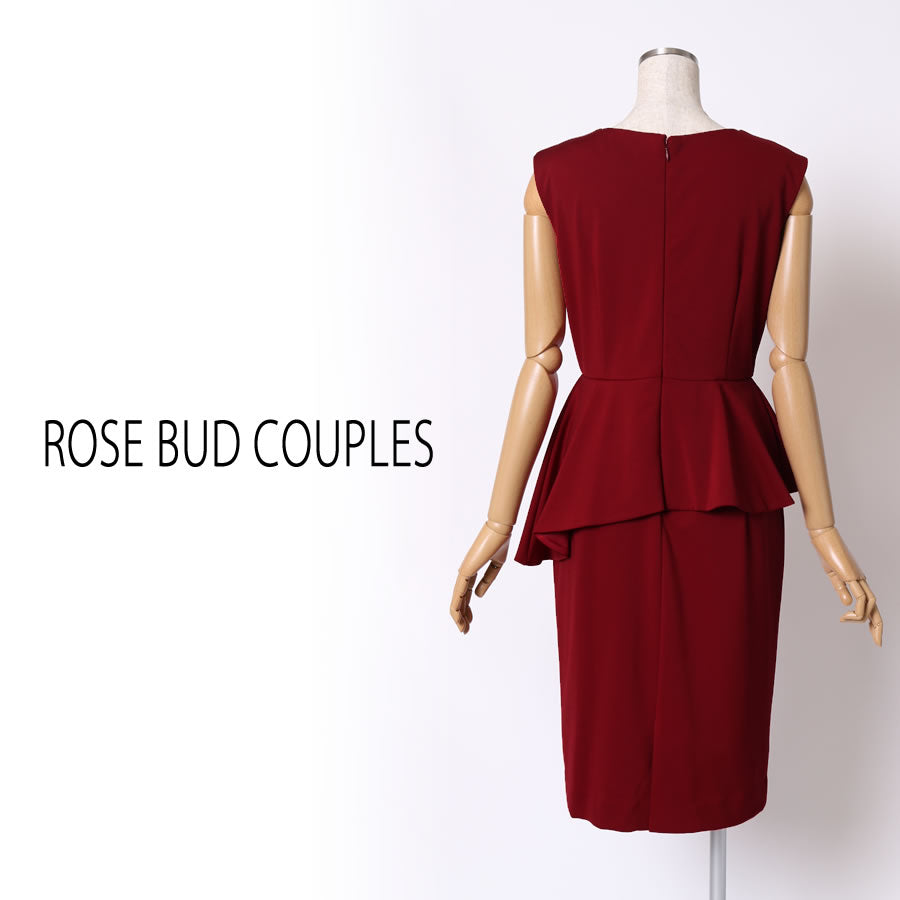 ペプラムシルエットノースリーブドレス(Mサイズ／レッド／ROSE BUD(ローズバッド))