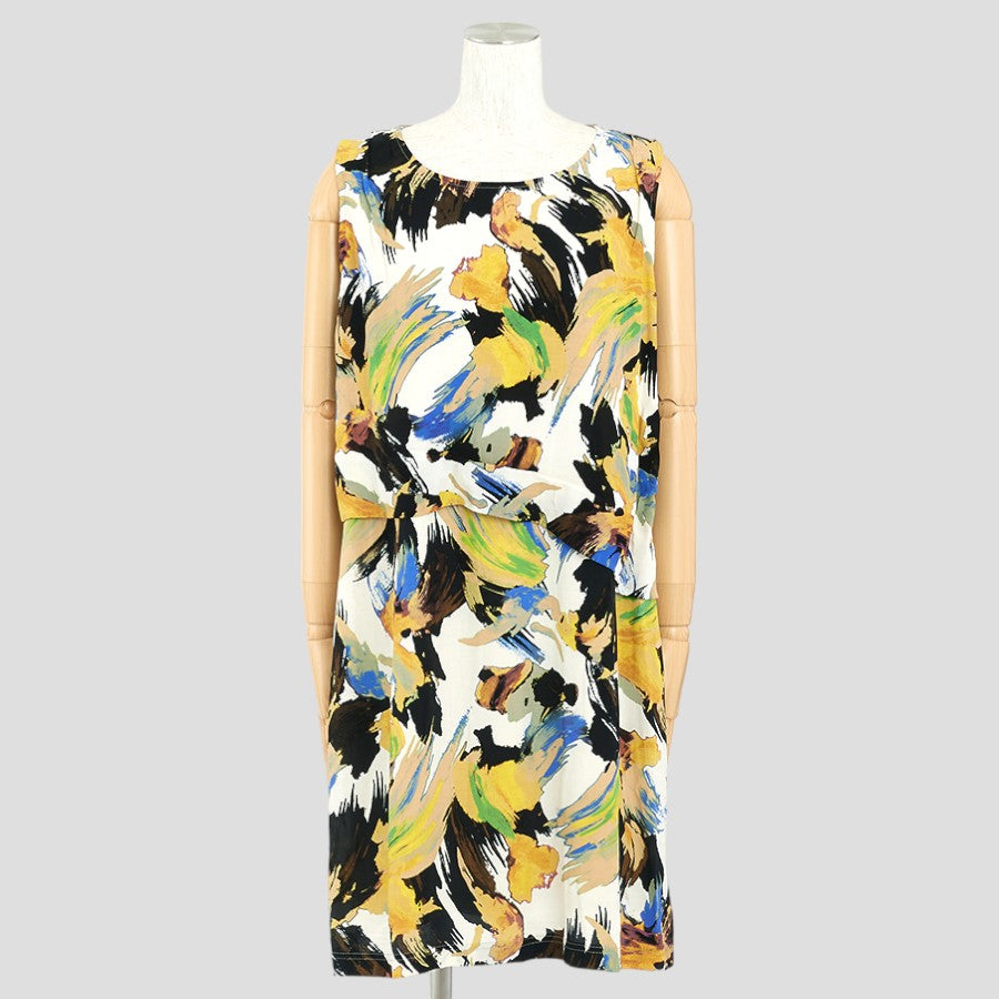 ボタニカル柄風タックワンピース(Mサイズ／ベージュ／Bou Jeloud(ブージュルード))USED