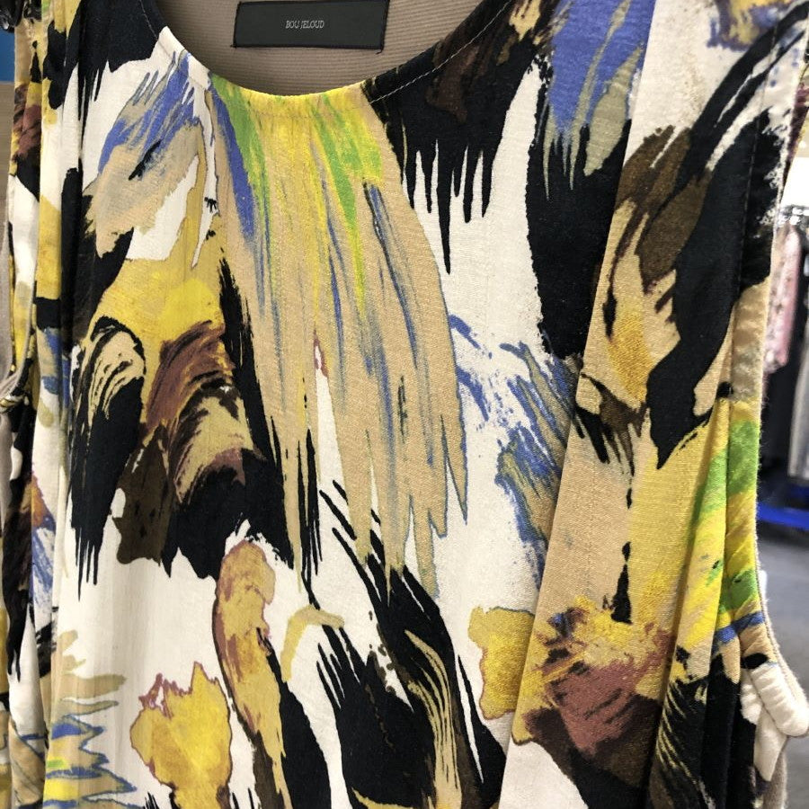 ボタニカル柄風タックワンピース(Mサイズ／ベージュ／Bou Jeloud(ブージュルード))USED