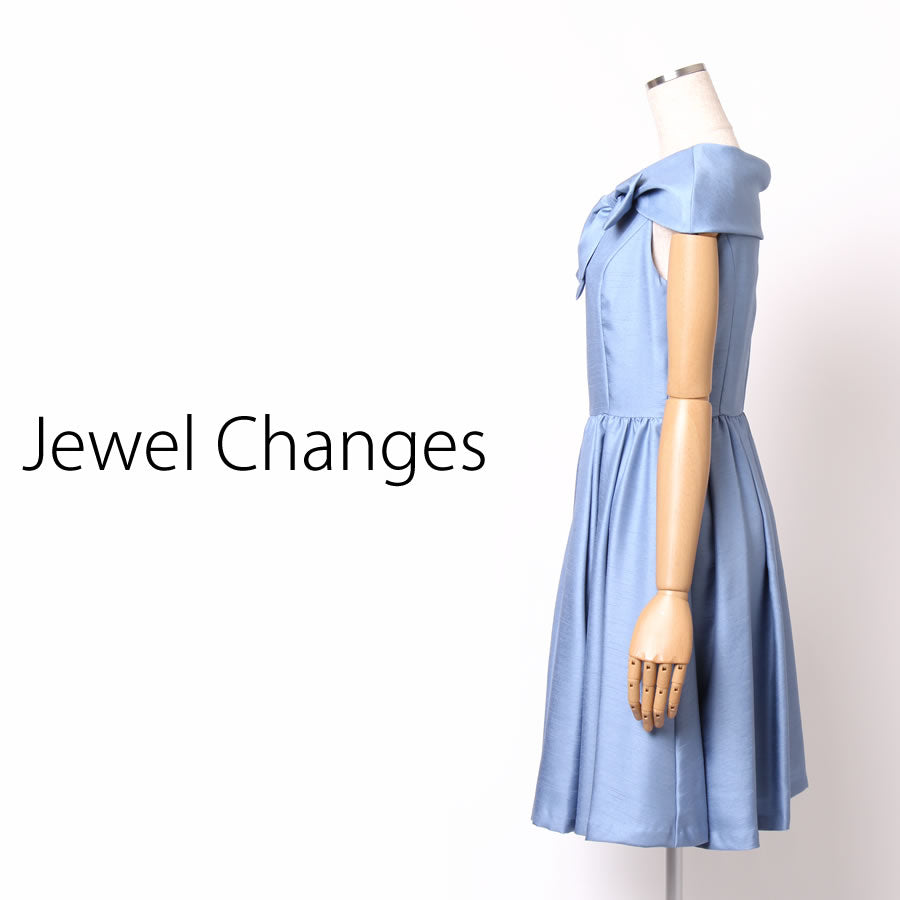 リボン オフショルダー フレア ワンピース(Mサイズ／ブルー・水色／Jewel Changes(ジュエルチェンジズ))