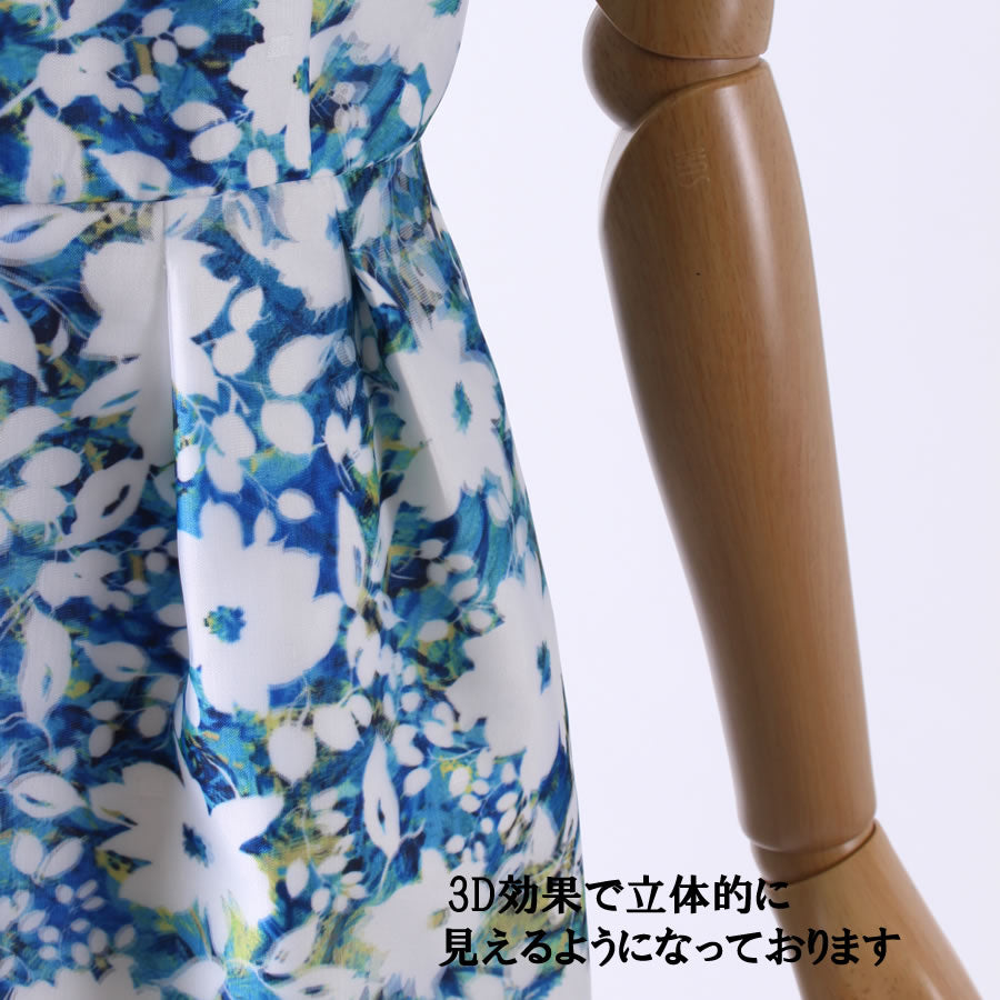 3D 花柄 プリント ワンピース(Mサイズ／ブルー・水色／Dear Princess(ディアプリンセス)),春,夏,秋,冬,USED