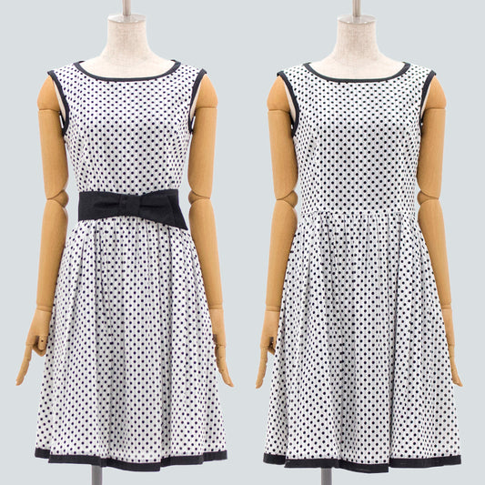 綿ストライプドットワンピース(Mサイズ／ホワイト／Dear Princess(ディアプリンセス))USED