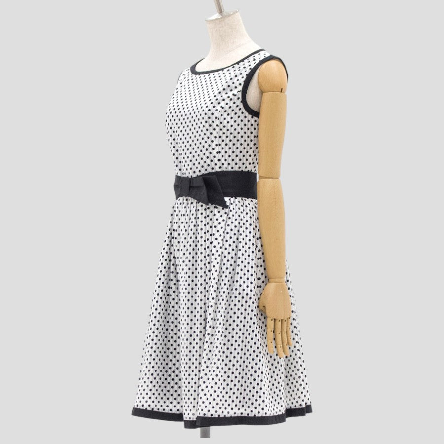 綿ストライプドットワンピース(Mサイズ／ホワイト／Dear Princess(ディアプリンセス))USED