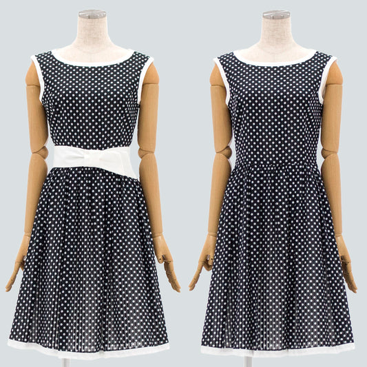 綿ストライプドットワンピース(Sサイズ／ブラック／Dear Princess(ディアプリンセス))USED