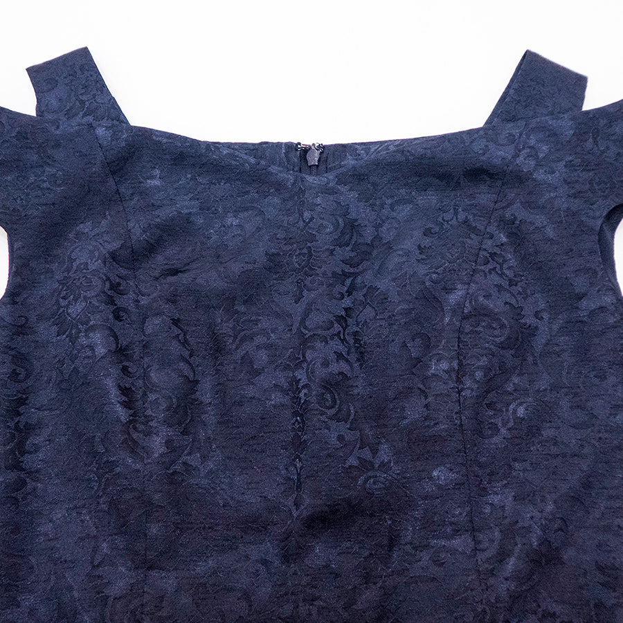 オーバースカート付き　ジャガードドレス(Mサイズ／ネイビー／Dear Princess(ディアプリンセス))USED