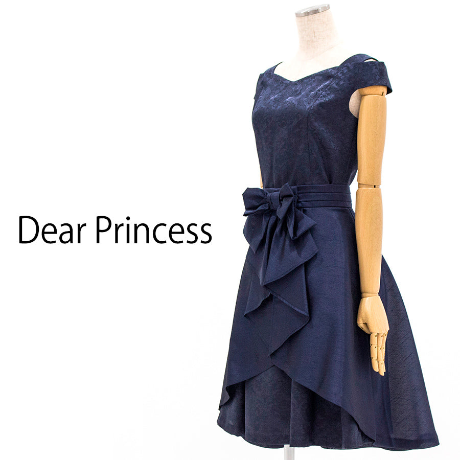 オーバースカート付き　ジャガードドレス(Mサイズ／ネイビー／Dear Princess(ディアプリンセス))USED