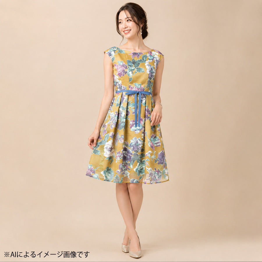 花柄　オパールプリントワンピース(Sサイズ／イエロー／Dear Princess(ディアプリンセス))USED