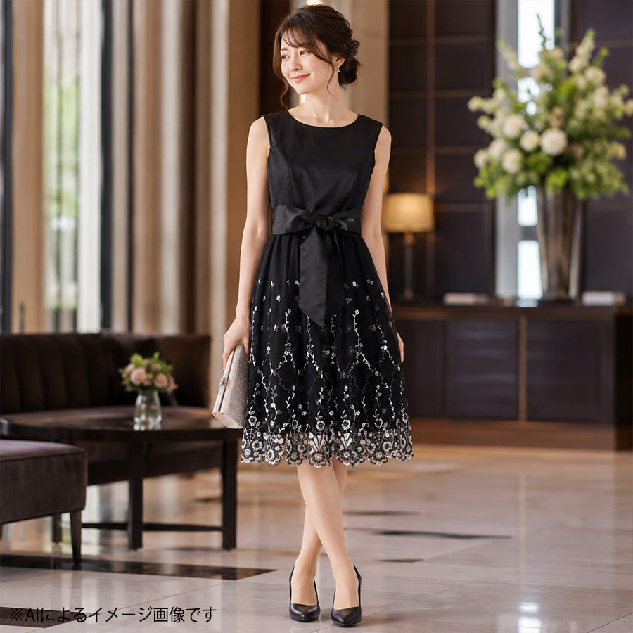 裾スカラ刺繍ドレスワンピース(Mサイズ／ブラック／Dear Princess(ディアプリンセス))USED