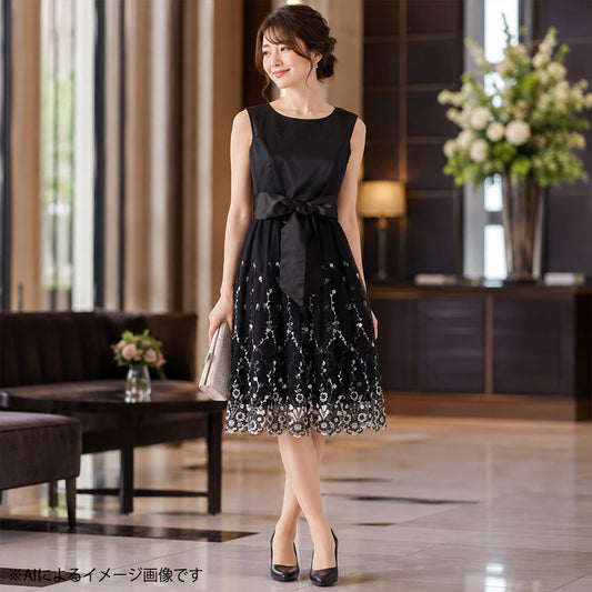 裾スカラ刺繍ドレスワンピース(Mサイズ／ブラック／Dear Princess(ディアプリンセス))USED