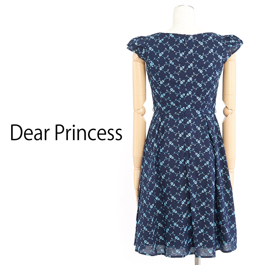 フラワー刺繍ウエストリボンワンピース(Sサイズ／ネイビー／Dear Princess(ディアプリンセス))USED