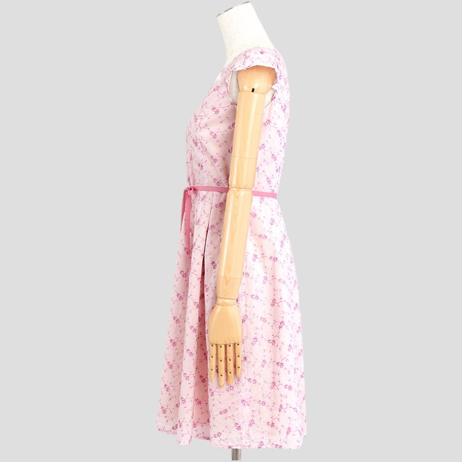 フラワー刺繍ウエストリボンワンピース(Sサイズ／ピンク／Dear Princess(ディアプリンセス))USED