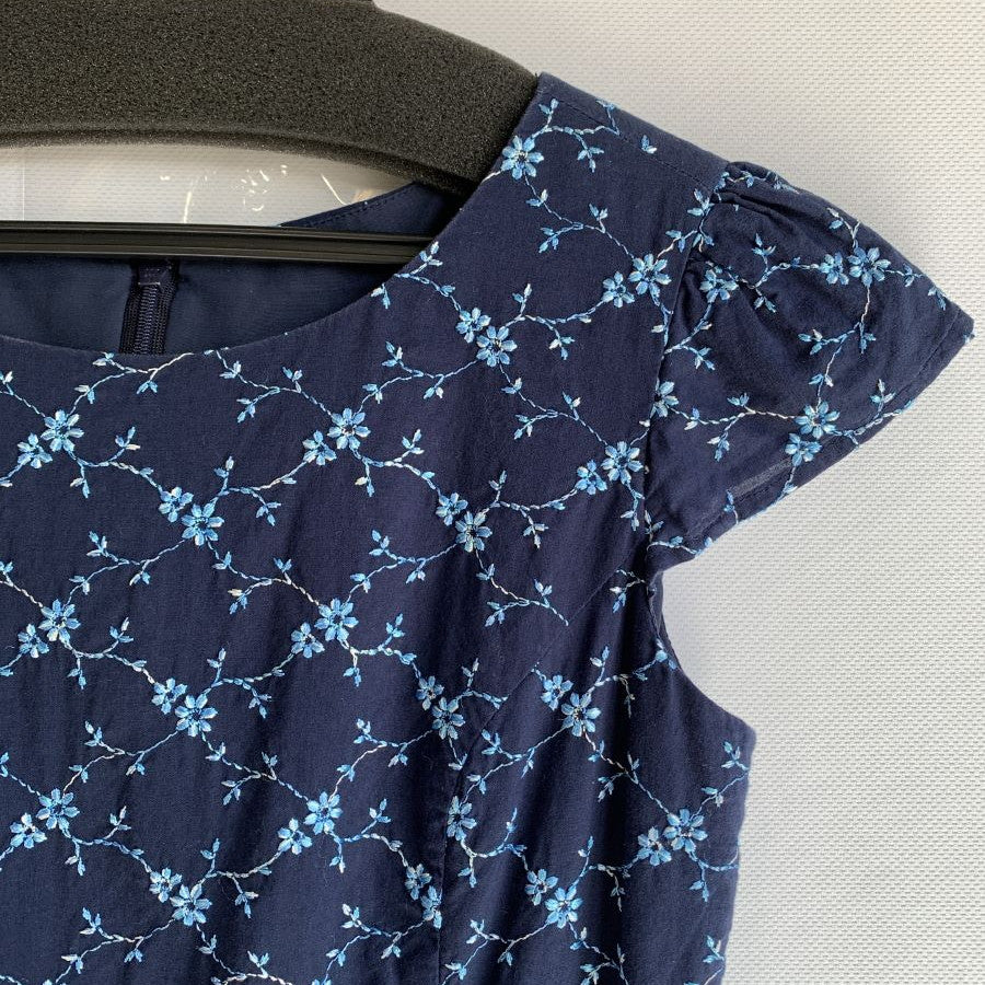 フラワー刺繍ウエストリボンワンピース(Sサイズ／ネイビー／Dear Princess(ディアプリンセス))USED