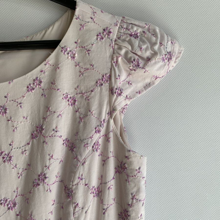 フラワー刺繍ウエストリボンワンピース(Sサイズ／ピンク／Dear Princess(ディアプリンセス))USED