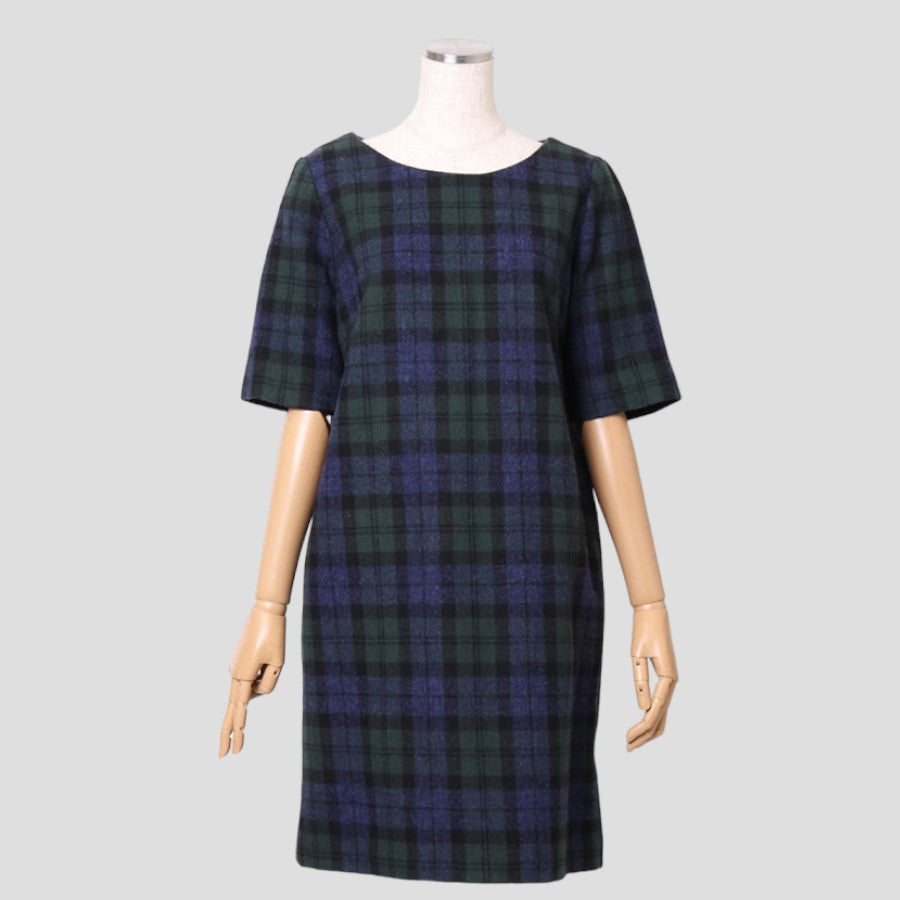 BRITISH WOOL CHECK DRESS チェックワンピース(Mサイズ／グリーン／THE DUFFER of St.GEORE(ザ ダファー オブ セントジョージ))