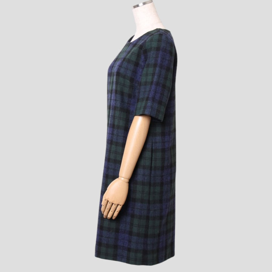 BRITISH WOOL CHECK DRESS チェックワンピース(Mサイズ／グリーン／THE DUFFER of St.GEORE(ザ ダファー オブ セントジョージ))