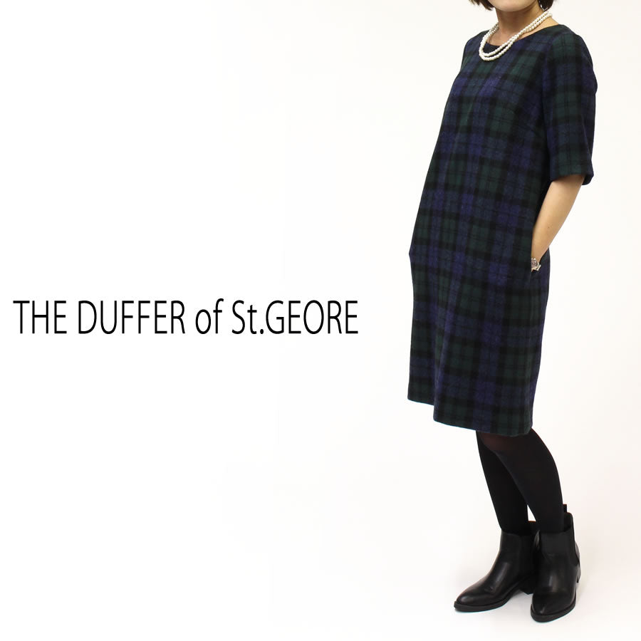 BRITISH WOOL CHECK DRESS チェックワンピース(Mサイズ／グリーン／THE DUFFER of St.GEORE(ザ ダファー オブ セントジョージ))