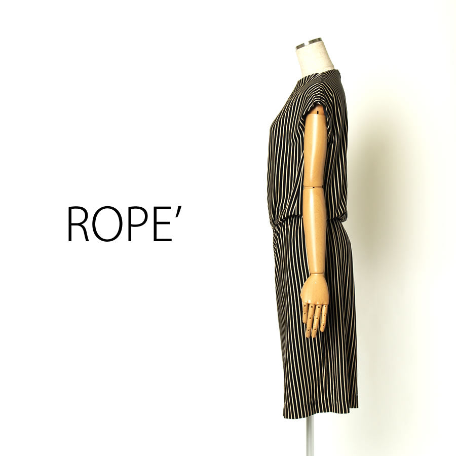 ストライプスムス ボトルネック ワンピース(Mサイズ／ブラック／ROPE'(ロペ))