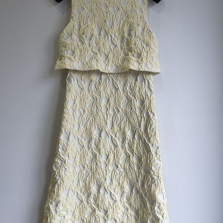 花柄ジャガードセットアップ風ワンピース(Mサイズ／イエロー／ANAYI(アナイ))USED