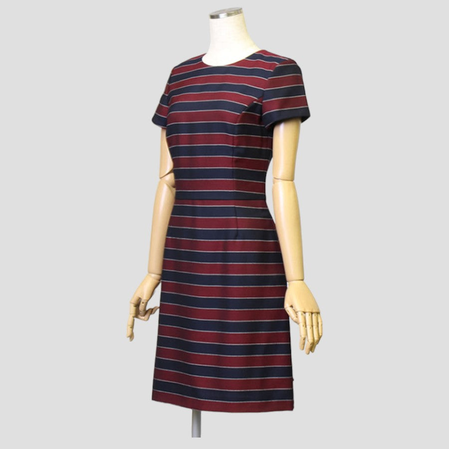 Red Fleece　ウールツイル　ホリゾンタルストライプ　ショートスリーブドレス(Mサイズ／ネイビー／BROOKS BROTHERS(ブルックス ブラザーズ))USED