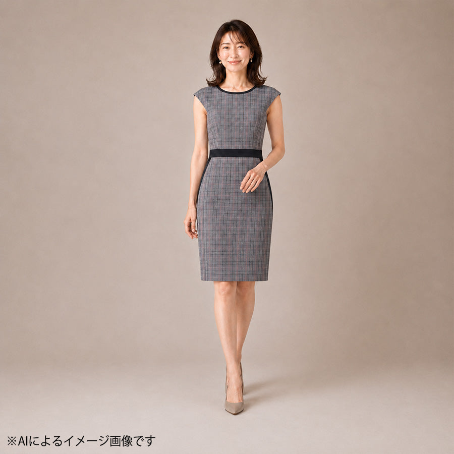 ストレッチウールブレンド カラードグレンプラッド キャップスリーブワンピース(Lサイズ／グレー／BROOKS BROTHERS(ブルックス ブラザーズ))USED
