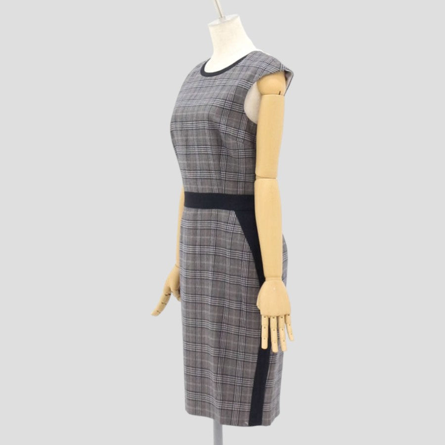 ストレッチウールブレンド カラードグレンプラッド キャップスリーブワンピース(Lサイズ／グレー／BROOKS BROTHERS(ブルックス ブラザーズ))USED