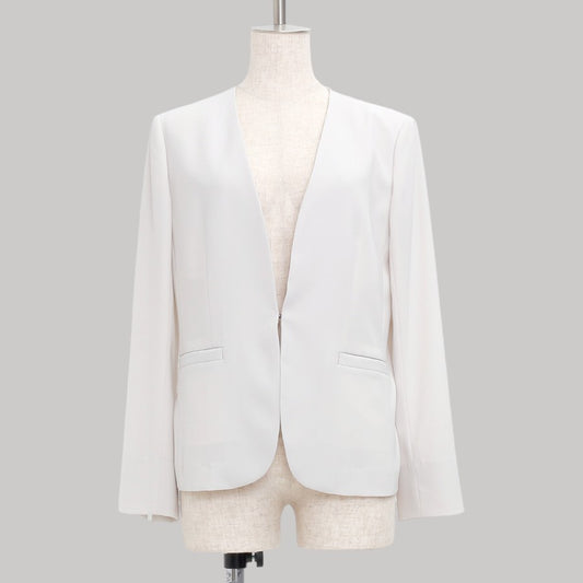 ノーカラージャケット(Mサイズ／ベージュ／自由区(ジユウク))USED