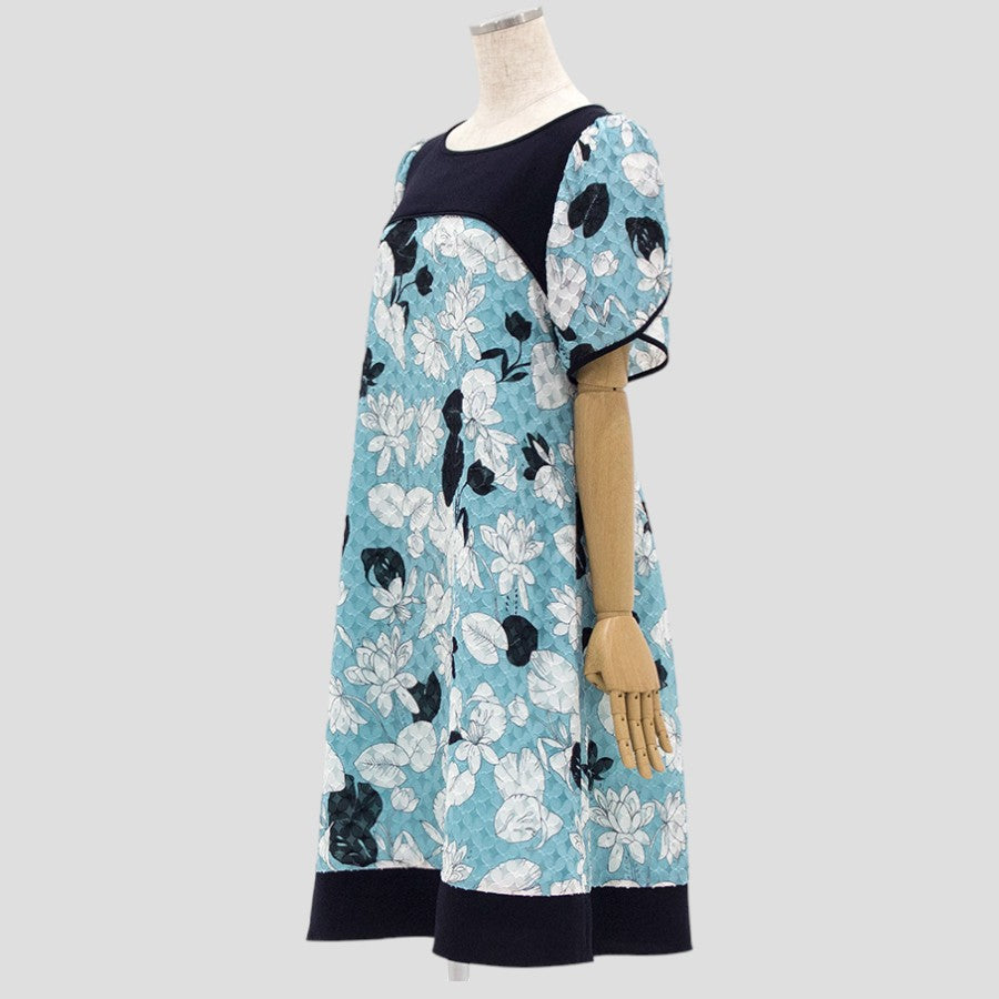 カットジャカードプリントドレス(Lサイズ／ブルー・水色／TO BE CHIC(トゥービーシック))USED