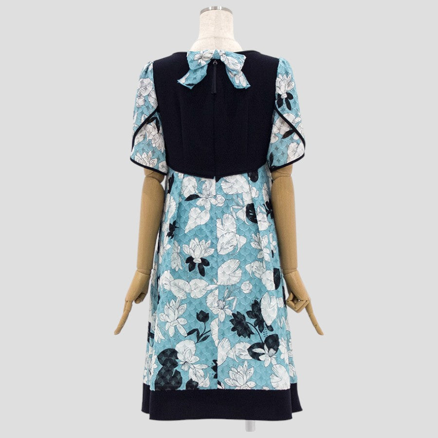 カットジャカードプリントドレス(Lサイズ／ブルー・水色／TO BE CHIC(トゥービーシック))USED