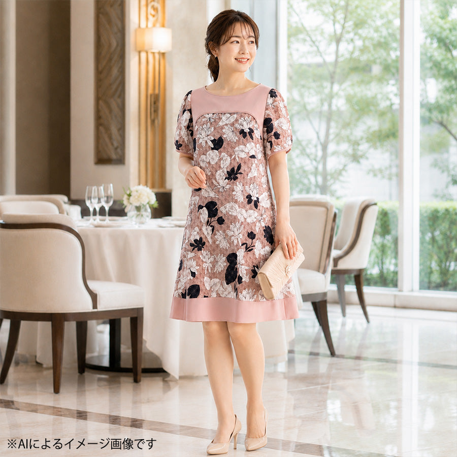カットジャカードプリントドレス(Lサイズ／ピンク／TO BE CHIC(トゥービーシック))USED