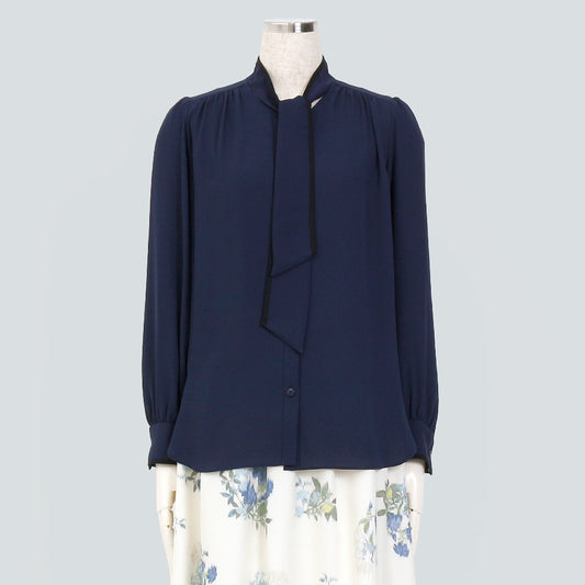 トリミング ボウタイブラウス(Sサイズ／ネイビー／COUP DE CHANCE(クードシャンス))USED