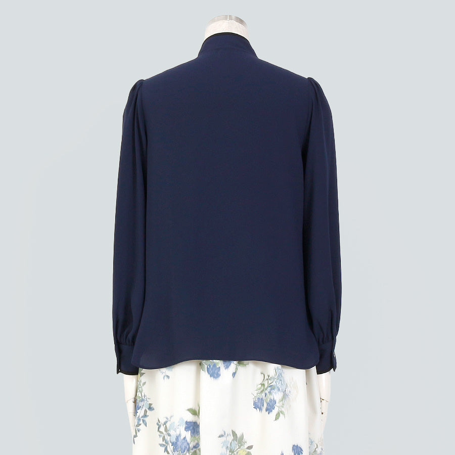 トリミング ボウタイブラウス(Sサイズ／ネイビー／COUP DE CHANCE(クードシャンス))USED