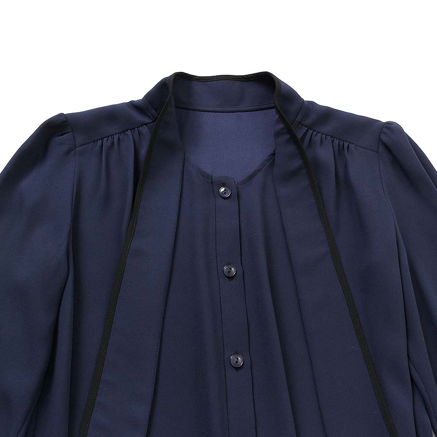 トリミング ボウタイブラウス(Sサイズ／ネイビー／COUP DE CHANCE(クードシャンス))USED