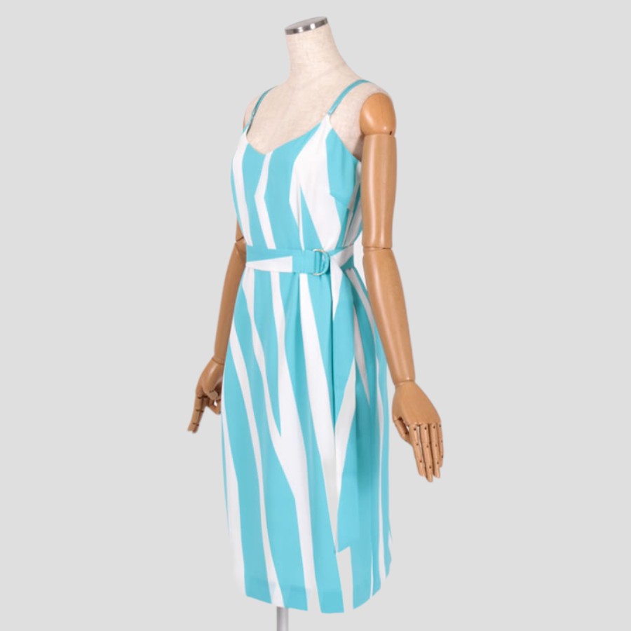 ストライプ?PT?スリップ?ドレス?ワンピース(Mサイズ／ブルー・水色／PINKY＆DIANNE(ピンキーアンドダイアン))USED