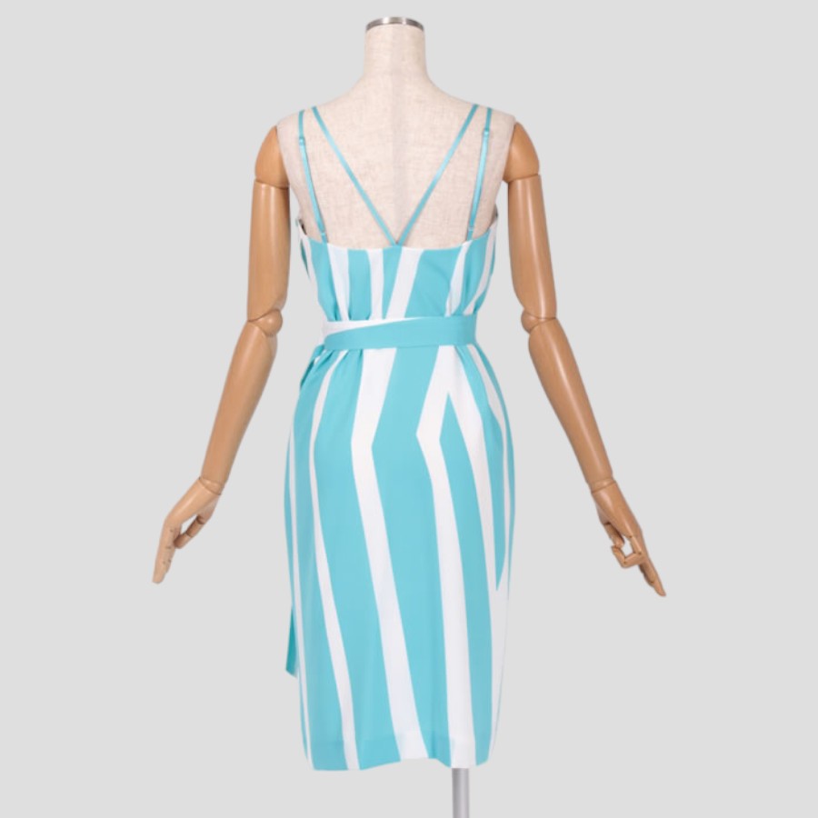 ストライプ?PT?スリップ?ドレス?ワンピース(Mサイズ／ブルー・水色／PINKY＆DIANNE(ピンキーアンドダイアン))USED